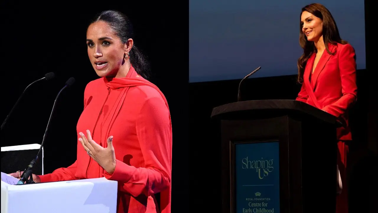 Adu Gaya Kate Middleton versus Meghan Markle Pakai Setelan Resmi Serba Merah
