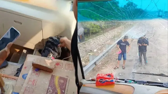 Teror Mencekam di Tol Japek! Bus Rombongan AMPB Dilempari Batu Bata, Kaca Depan Nyaris Hancur