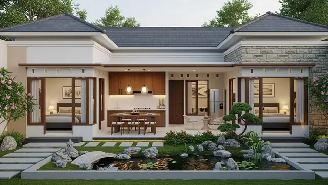 Desain Rumah Minimalis Estetik dengan Taman Kecil Ala Jepang, Cocok untuk Pasangan Baru Nikah Model