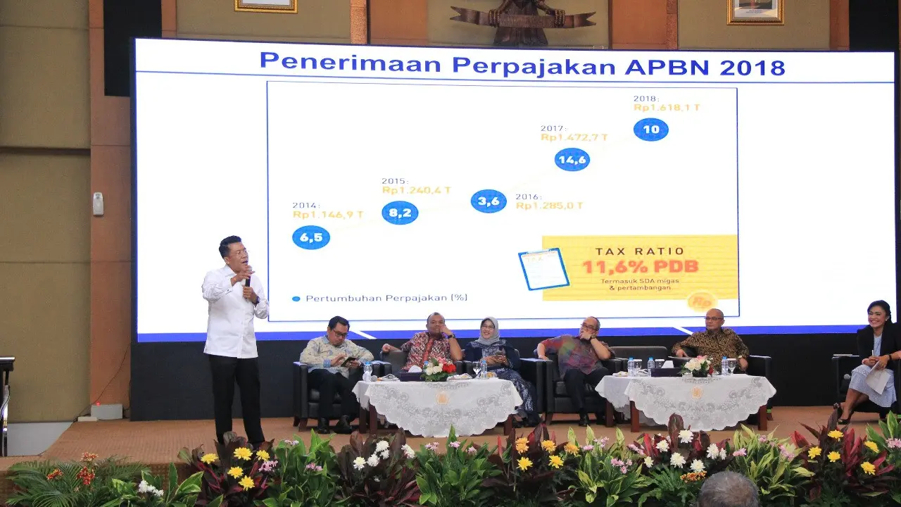 Para nara sumber pada seminar bertema ’Membangun Kesadaran Pajak' yang digelar di kantor Direktorat Jenderal Pajak (DJP) Kementerian Keuangan RI, Jakarta, Rabu (11/7/2018). (Dok DPR)