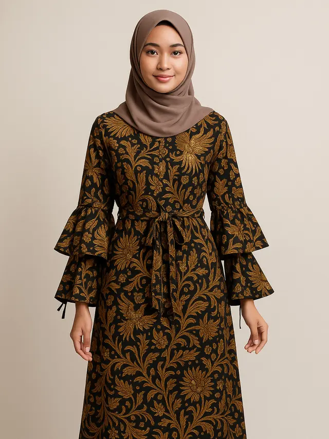 Gaya Batik Kombinasi Lengan Lonceng Bertali Hijab Friendly (Image by ChatGPT)