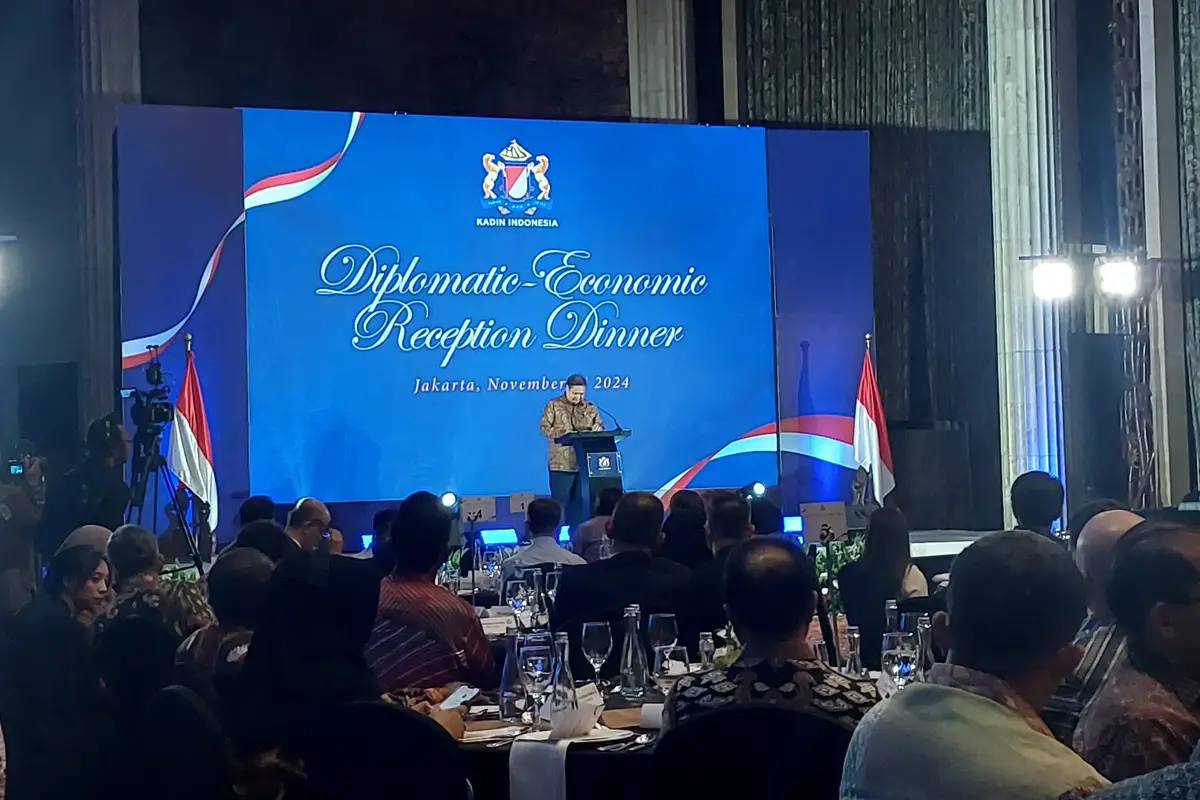 Menko Airlangga dalam Kadin Indonesia Reception Dinner, di Jakarta, Jumat (1/11/2024).