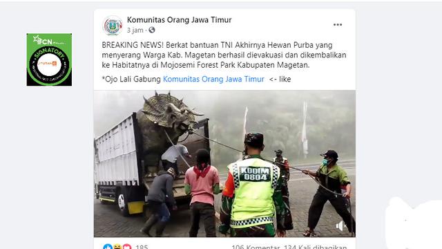 Cek Fakta Liputan6.com menelusuri klaim video evakuasi hewan purba yang menyerang warga Magetan
