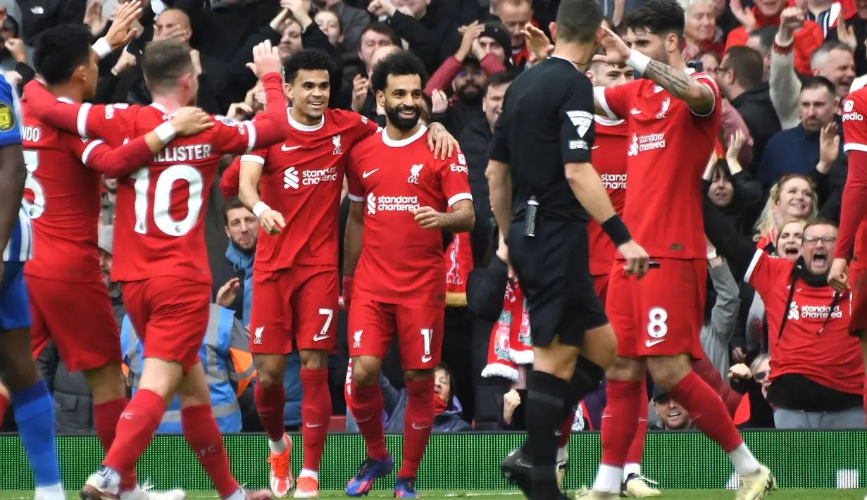 Liverpool sukses membalik keadaan dan unggul 2-1 atas Brighton. (AP Photo/Rui Vieira)