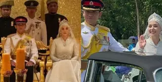 Potret Serasi Royal Couple Pangeran Mateen dan Anisha Rosnah saat Resepsi Pernikahan. [Instagram]