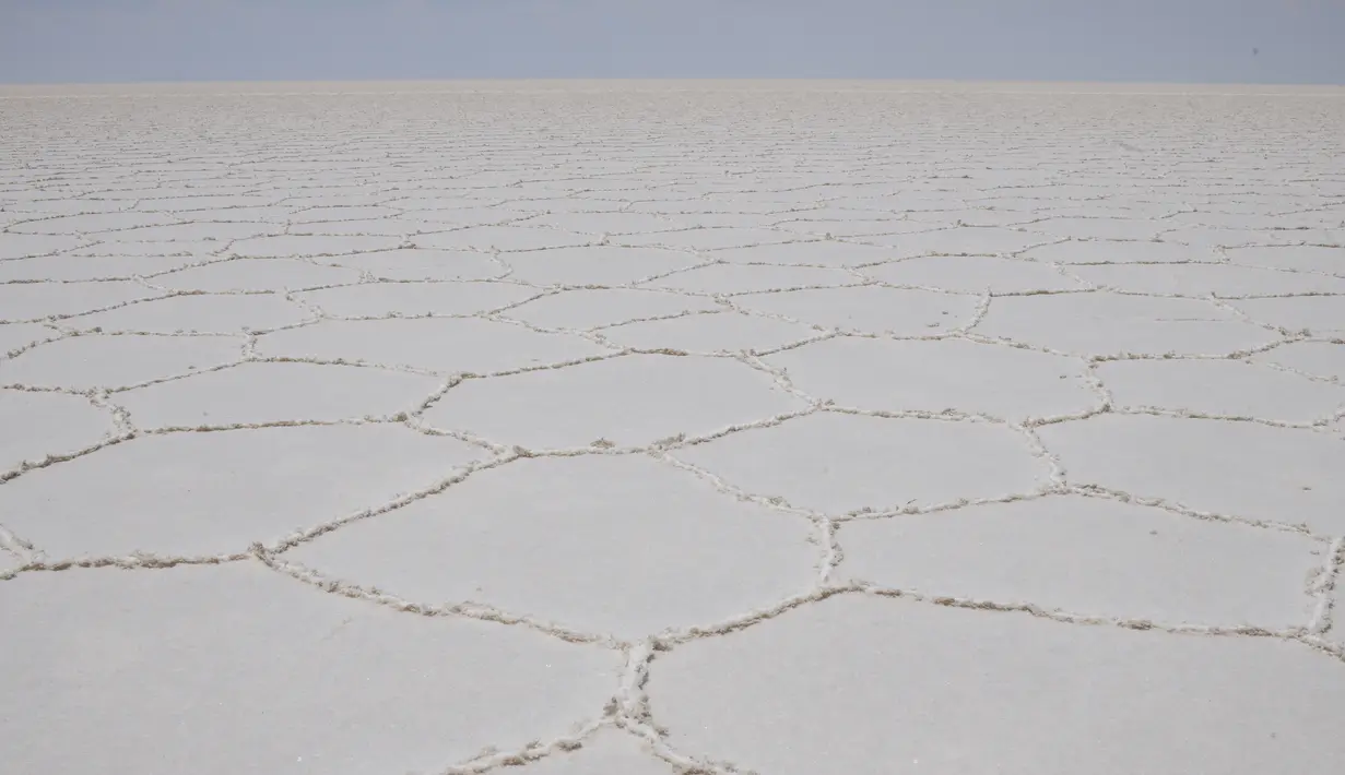 Pemandangan Salar de Uyuni, dataran garam terbesar di dunia, di Uyuni, Bolivia, pada 7 November 2020. Dikenal sebagai dataran garam terluas di dunia karena Salar de Uyuni memiliki luas sekitar 4.086 kilometer persegi. (RONALDO SCHEMIDT/AFP)