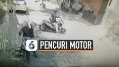 Aksi pencurian kendaraan bermotor terekam CCTV di Bekasi, Jawa Barat. Kejadian terjadi pada siang hari dan motor terparkir di depan rumah.