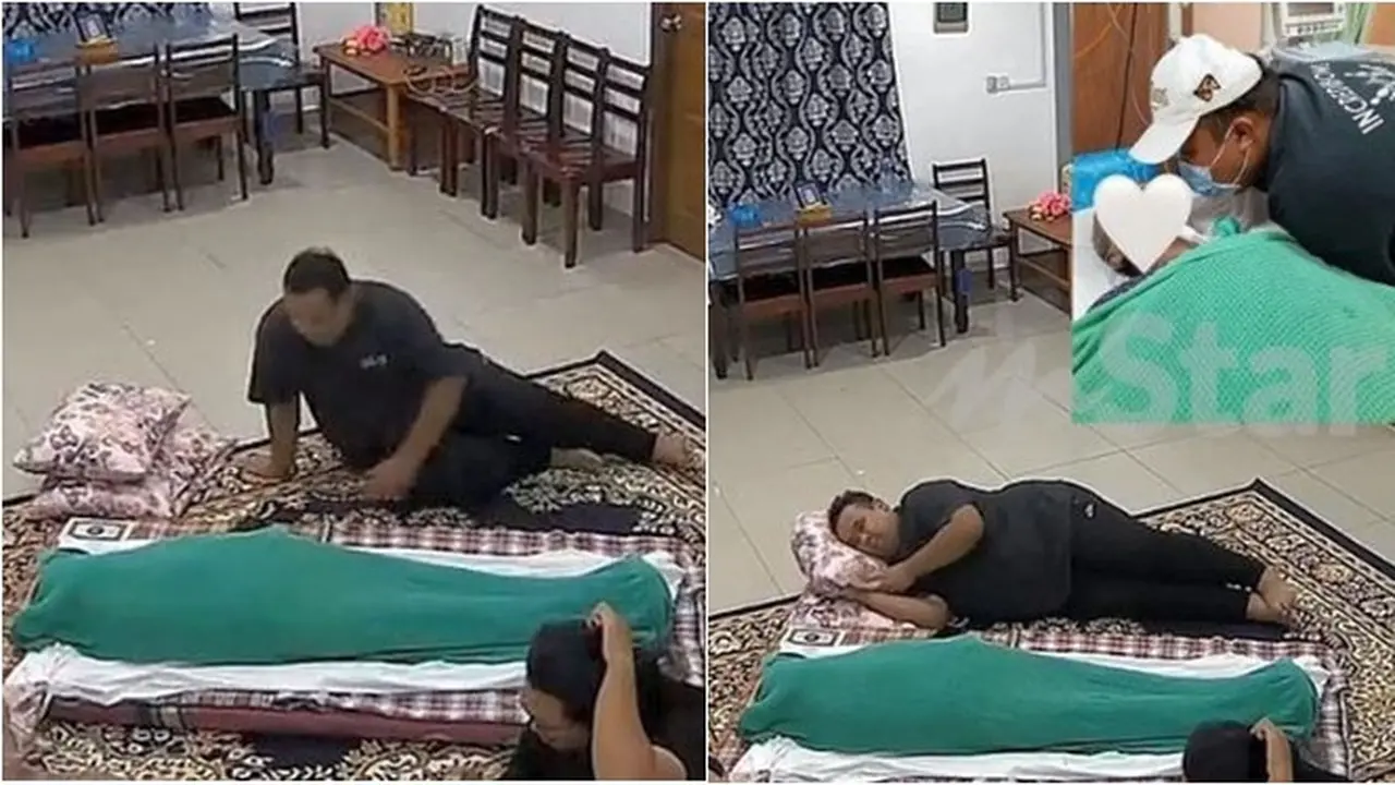 Momen Anak Tidur di Samping Jenazah Ayahnya Sebelum Dimakamkan, Bikin Sedih