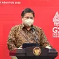 Menteri Koordinator Bidang Perekonomian Airlangga Hartarto dalam Keterangan Pers usai Rapat Internal Terbatas terkait Peningkatan Produksi dan Ekspor Jagung di Istana Negara, Jakarta. (Sumber: ekon.go.id)