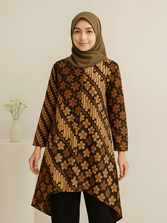 Model Tunik Batik Panjang Belakang Hijab Friendly
