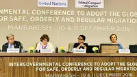 Menteri Luar Negeri RI, Retno Marsudi dalam konferensi tingkat tinggi (KTT) Perserikatan Bangsa-bangsa (PBB) untuk mengesahkan Persetujuan Global Migrasi (sumber: Kemlu RI)