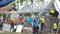 Sebagian besar bangunan rumah baca di SDN 4 Dawuan Kabupaten Cirebon terbuat dari bahan daur ulang karton dalam kemasan (Liputan6.com / Panji Prayitno)