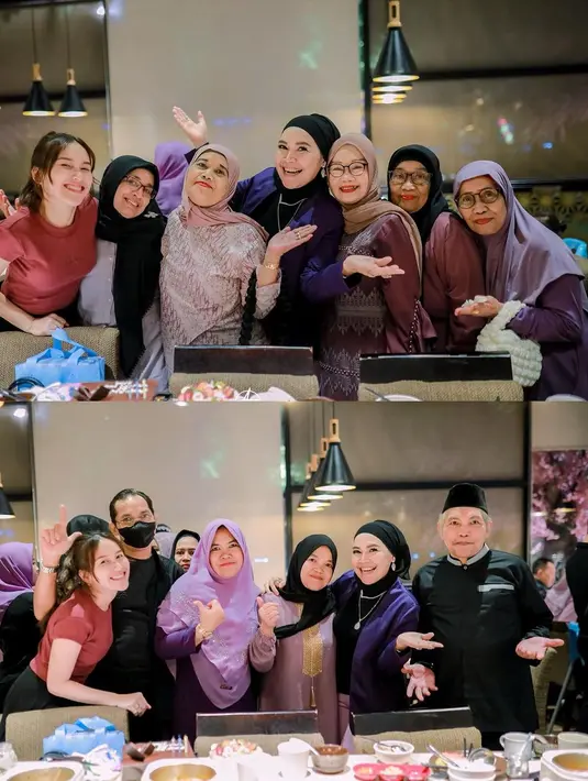 "Alhamdulilah bisa ajak makan bareng keluarga dan semuanya Anak cucu mantu besan kakak2 ku adikku ponakan," tulis Umi Kalsum membagikan beberapa potret. [Instagram/ayutingting92]
