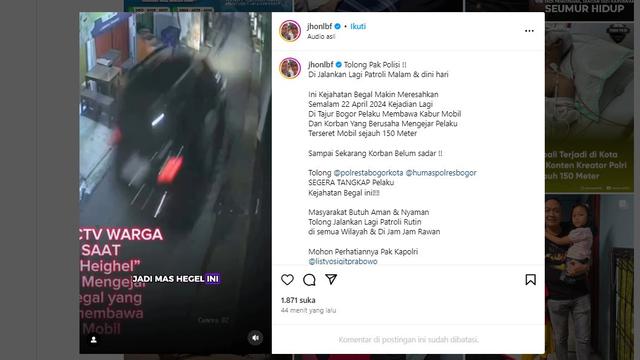 Pertahankan Mobil Dibegal, Pria di Bogor Terseret hingga Sejauh 150 Meter