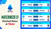Jadwal dan Siaran Langsung Serie A 2024/2025 Matchweek 13 di Vidio
