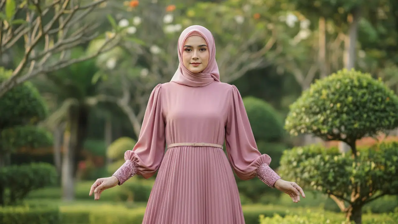 Gamis Batik Lengan Balon  Dusty Pink