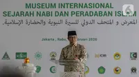 Gubernur DKI Jakarta Anies Baswedan menyampaikan sambutan dalam peresmian groundbreaking Museum Internasional Sejarah Nabi dan Peradaban Islam di kawasan Ancol, Jakarta, Rabu (26/2/2020). (Liputan6.com/Faizal Fanani)
