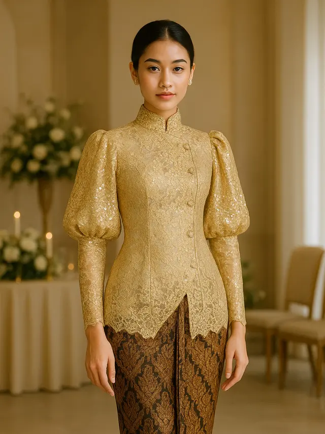Model Kebaya Janggan Brokat Lengan Balon