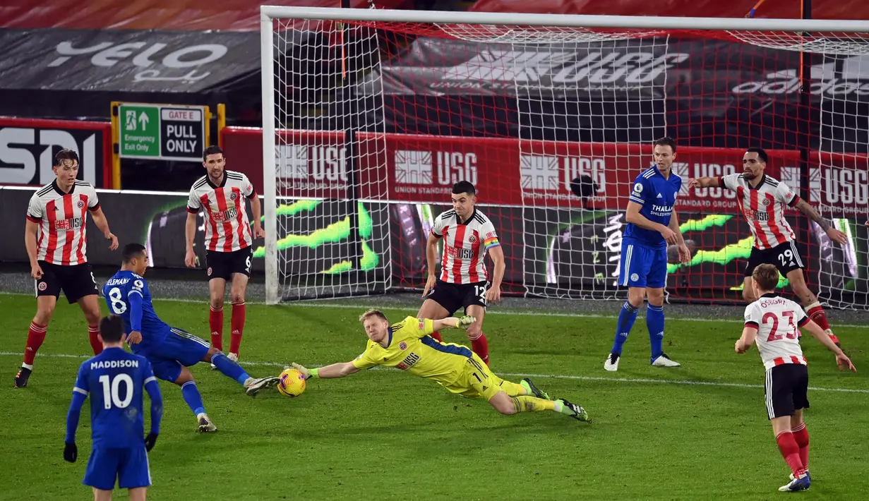 Ramsdale sendiri mencatatkan 5 clean sheet pada musim lalu. Ia juga sempat dipanggil dalam skuad sementara tim nasional Inggris untuk Piala Eropa 2020.  (Foto: AFP/Pool/Michael Regan)