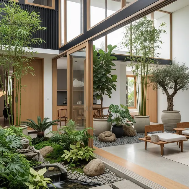 Rumah Kecil Tapi Luas dengan Taman Dalam Rumah dan Pohon Indoor