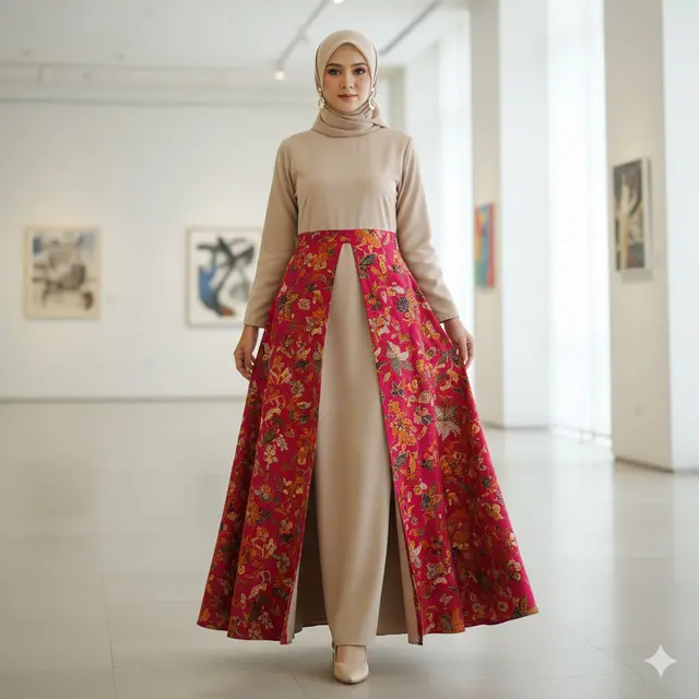 Model Gamis Belah Tengah dengan Inner Kontras (Gemini AI)