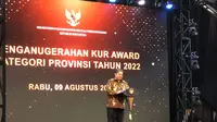 Menteri Koordinator Bidang Perekonomian Airlangga Hartarto dalam penganugerahan KUR Award dan Penyaluran KUR untuk UMKM yang dilaksanakan di Pos Bloc, Gedung Filateli, Rabu (9/8/2023). Menko Airlangga akan menyalurkan KUR Alsintan dalam menghadapi dampak El Nino. (Tira/Liputan6.com)