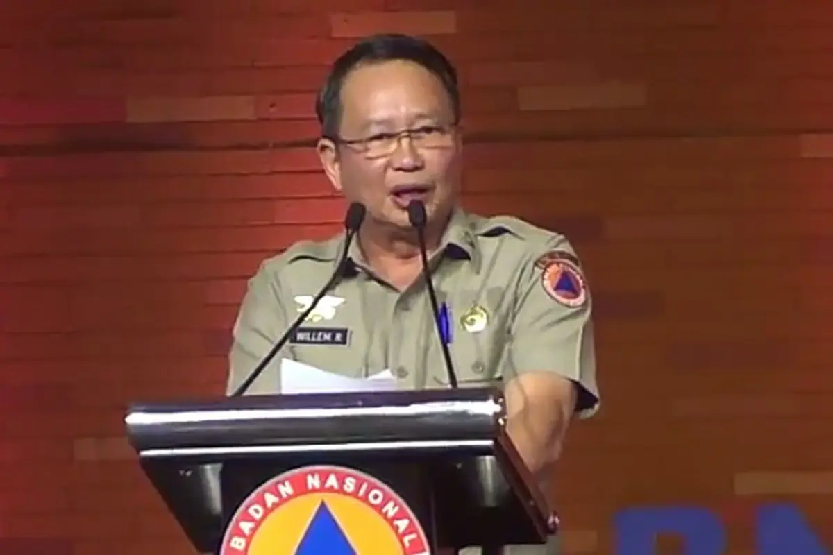 Kepala BNPB, Willem Rampangilei dalam pidatonya di Rapat Kerja Nasional BNPB-BPBD Tahun 2018 di Nusa Dua, Bali
