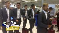 Para pemain Thailand tiba di Bangkok dari Indonesia usai menjalani leg pertama Final Piala AFF 2016, (15/12/2016). (Bola.com/Ario Yosia)