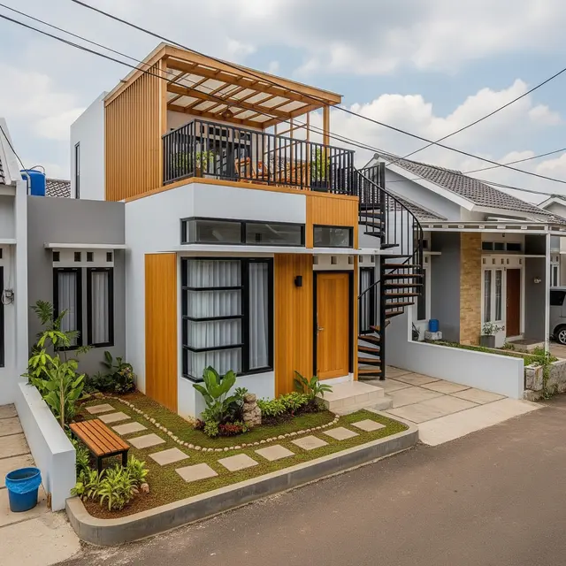 9 Contoh Rumah Type 45 dengan Rooftop dan Taman Samping Kecil, Hunian Modern
