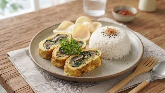 Resep telur dadar isi jamur dan bayam
