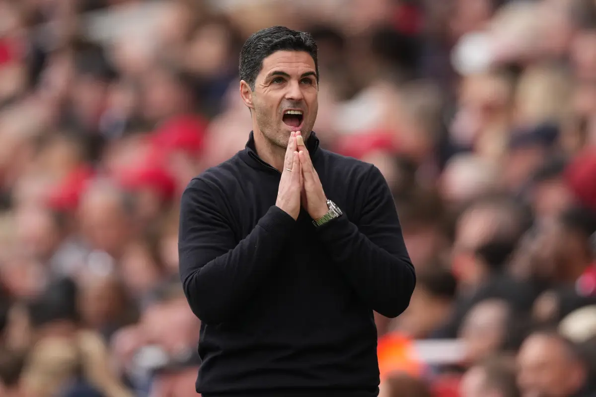 Ekspresi Manajer Arsenal Mikel Arteta di pertandingan melawan Bournemouth di pekan ke-32 Liga Inggris 2025/2026 di Emirates Stadium, Sabtu (11/04/2026) malam WIB.