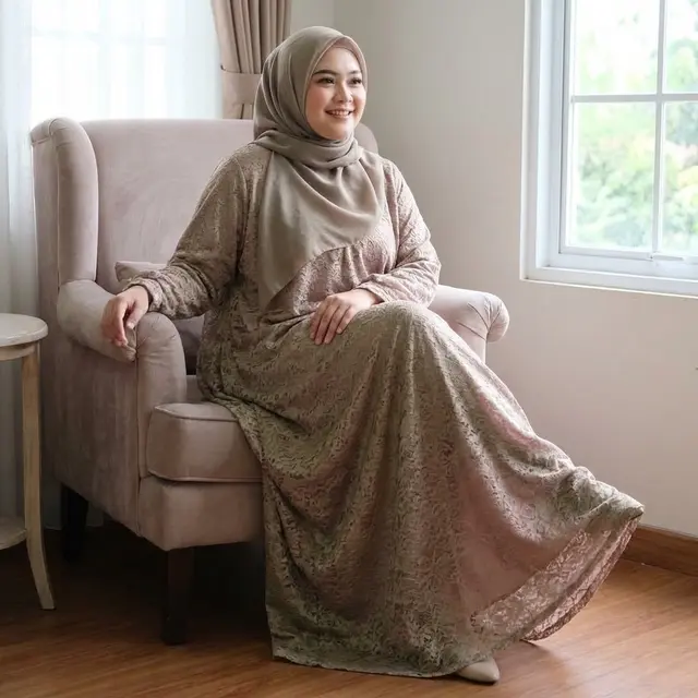 Model Gamis Brokat Buat Orang Gemuk