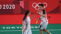 Penampilan ganda putri Indonesia, Greysia Polii/Apriyani Rahayu, pada laga grup Olimpiade Tokyo 2020, Selasa (26/7/2021). (NOC Indonesia)