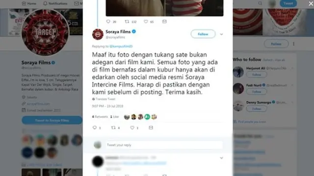 Jawaban resmi pihak Soraya atas viralnya foto Suzzanna. (twitter.com/soryafilms)