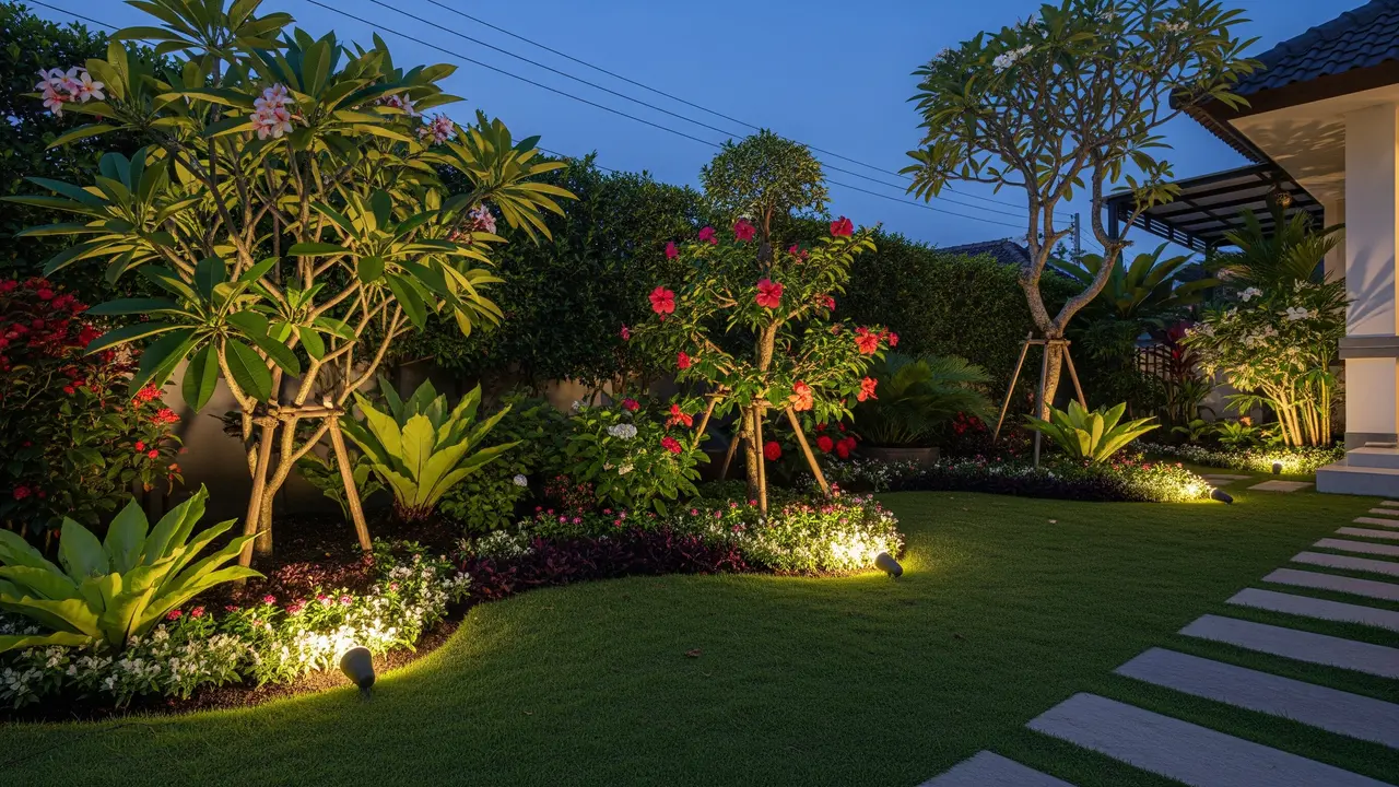 Model Taman Depan Rumah dengan Lampu Sorot Estetik dan Anti Ular/ Ilustrasi AI