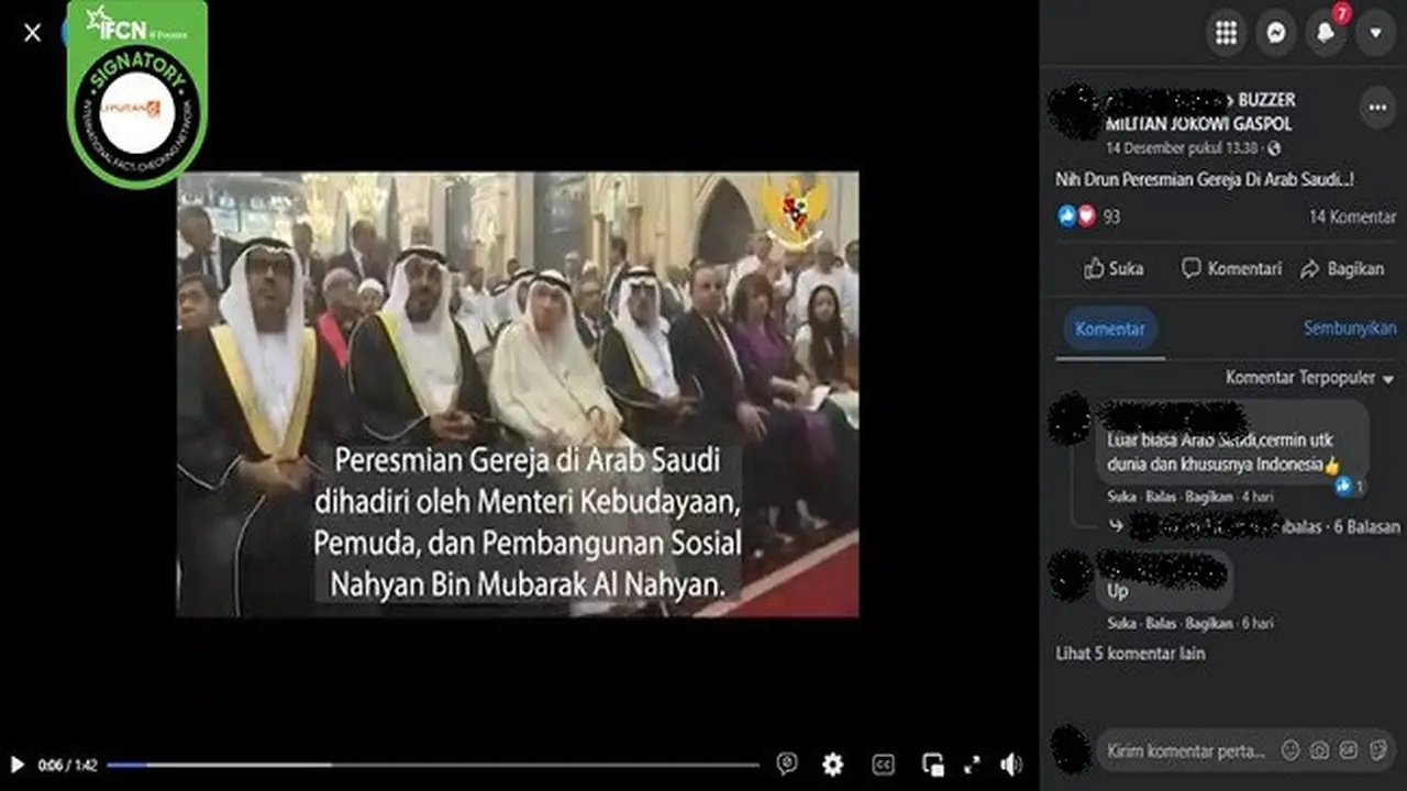 Gambar Tangkapan Layar Video yang Diklaim Peresmian Gereja di Arab Saudi (sumber: Facebook).
