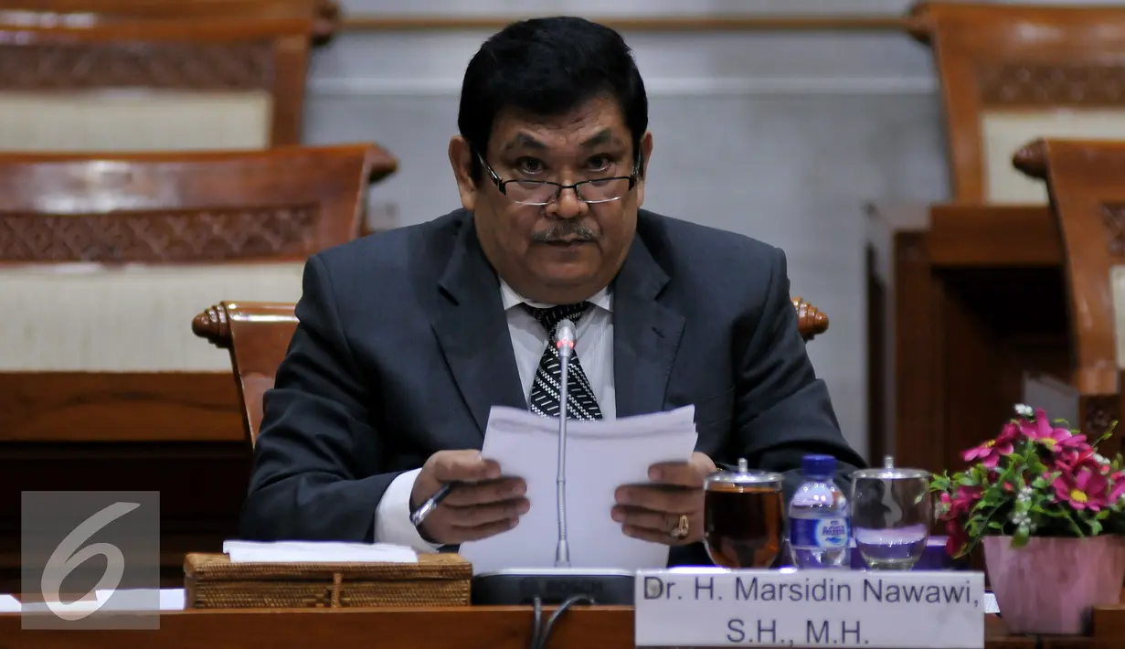 Marsidin Nawawi saat mengikuti Uji Kelayakan dan Kepatutan calon Hakim Agung Ad Hoc Tipikor dengan Komisi III DPR di Kompleks Parlemen, Senayan, Jakarta, Kamis (25/8). (Liputan6.com/Johan Tallo)