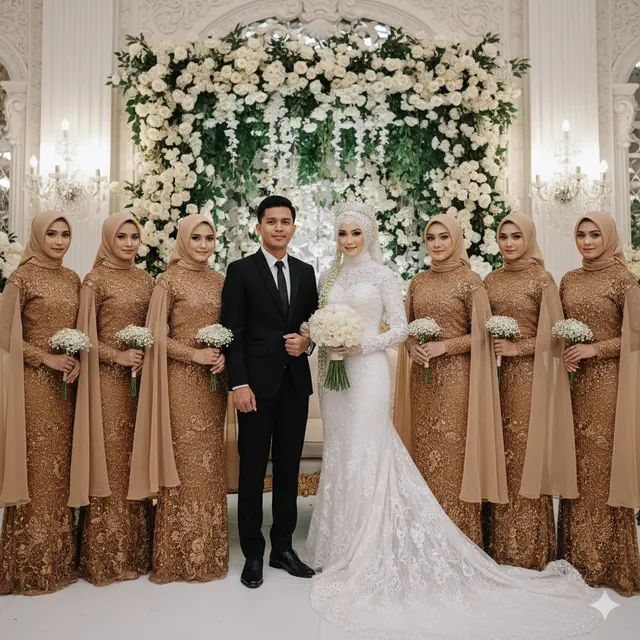 Model Gamis Brokat Warna Coklat tapi Tetap Glowing untuk Bridesmaid Berhijab