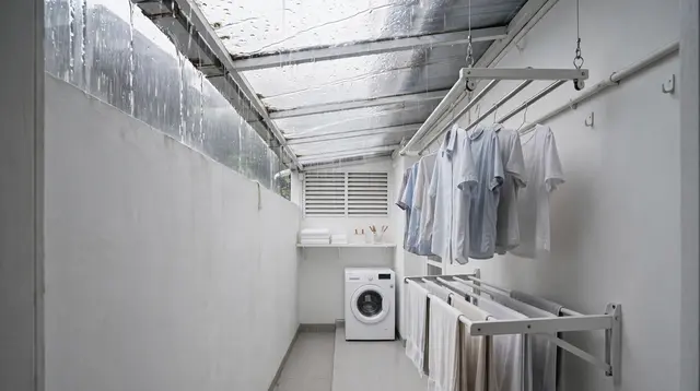 Desain Area Cuci Jemur di Lorong Rumah Sempit Lebar 1 Meter, Baju Cepat Kering Tanpa Takut Hujan
