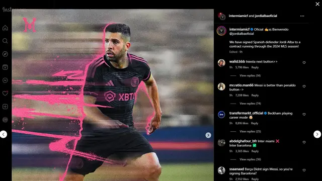 Instagram Inter Miami mengumumkan kedatangan Jordi Alba