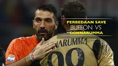 Video perbedaan penyelamatan kiper Juventus, Gigi Buffon, dengan penjaga gawang AC Milan, Gianluigi Donnarumma, saat drama adu penalti Piala Super Italia 2016.