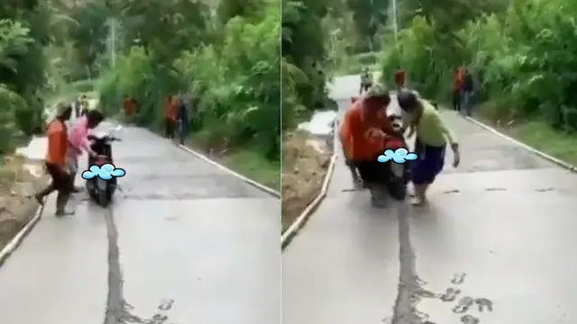 6 Potret Motor Terjebak di Jalan Cor Basah Ini Bikin Elus Dada