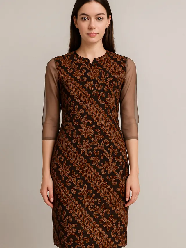 Model Dress Batik Kombinasi Lengan Organza