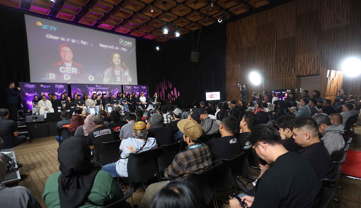 Ajang kompetisi menyanyi ini semakin memperkuat posisi SCTV sebagai stasiun televisi yang berkomitmen menghadirkan program-program berkualitas. Tampak dalam foto, suasana peluncuran ajang pencarian bakat The Icon Indonesia di SCTV Tower, Jakarta, Senin (6/4/2026). (Kapanlagi/Budy Santoso)