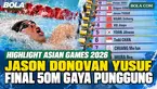 Highlight perjuangan Jason Donovan Yusuf di final 50 meter gaya punggung putra Asian Games Aichi-Nagoya 2026. Perenang Indonesia tersebut finis di posisi keenam dengan catatan waktu 25,16 detik. Saksikan aksi Jason Donovan Yusuf di panggung Asian Gam...