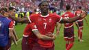 Selebrasi striker Timnas Swiss, Breel Embolo setelah mencetak gol ketiga timnya ke gawang Timnas Hungaria pada laga Grup A Euro 2024 di RheinEnergie Stadium, Cologne, Jerman, Sabtu (15/6/2024). (AP Photo/Darko Vojinovic)