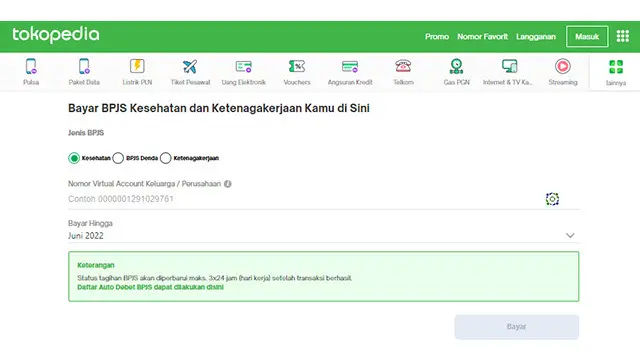 Bayar BPJS Kesehatan di Tokopedia.