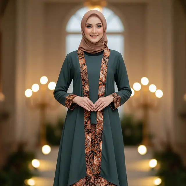 Model Gamis Batik Kombinasi Kain Polos Terbaru