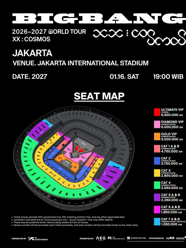 Seat plan dan harga tiket BIGBANG ‘XX : COSMOS’ di Jakarta. (PK Entertainment)