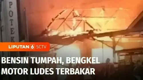 VIDEO: Tak Sengaja Tumpahkan Bensin ke Alat Tambal, Bengkel Motor di Kuningan Ludes Terbakar